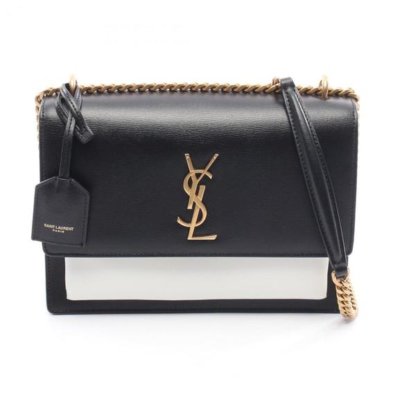 Saint Laurent Sunset Medium Shoulder Bag, Leather, Women's, Black/White, 6347... - Picture 1 of 9